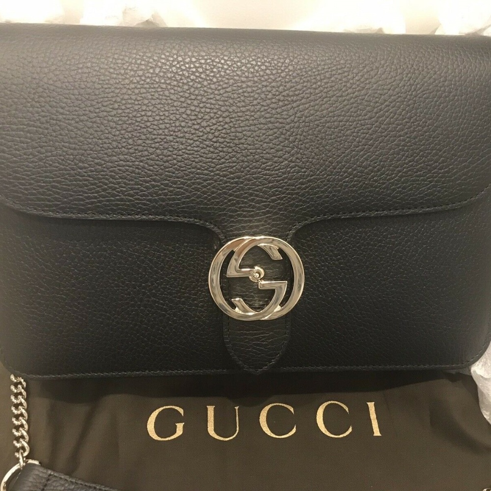 Gucci Interlocking Gg Black Medium Pebbled Leathe… - image 1